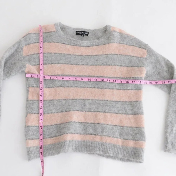 Immagini Grey & Pink Stripe 50% Alpaca 22% Wool Crewneck Sweater M - Picture 4 of 11